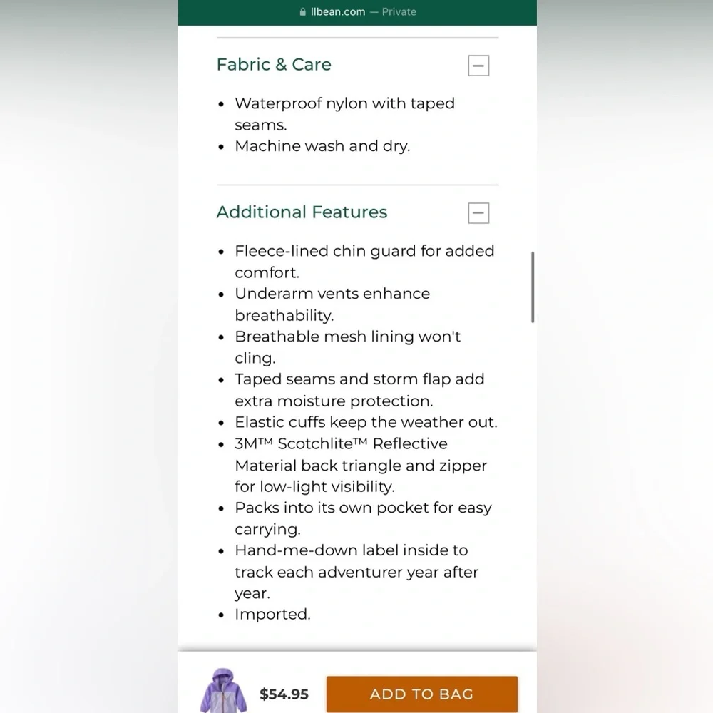 12-18m Girls L.L.Bean Rain Coat - Picture 10 of 10